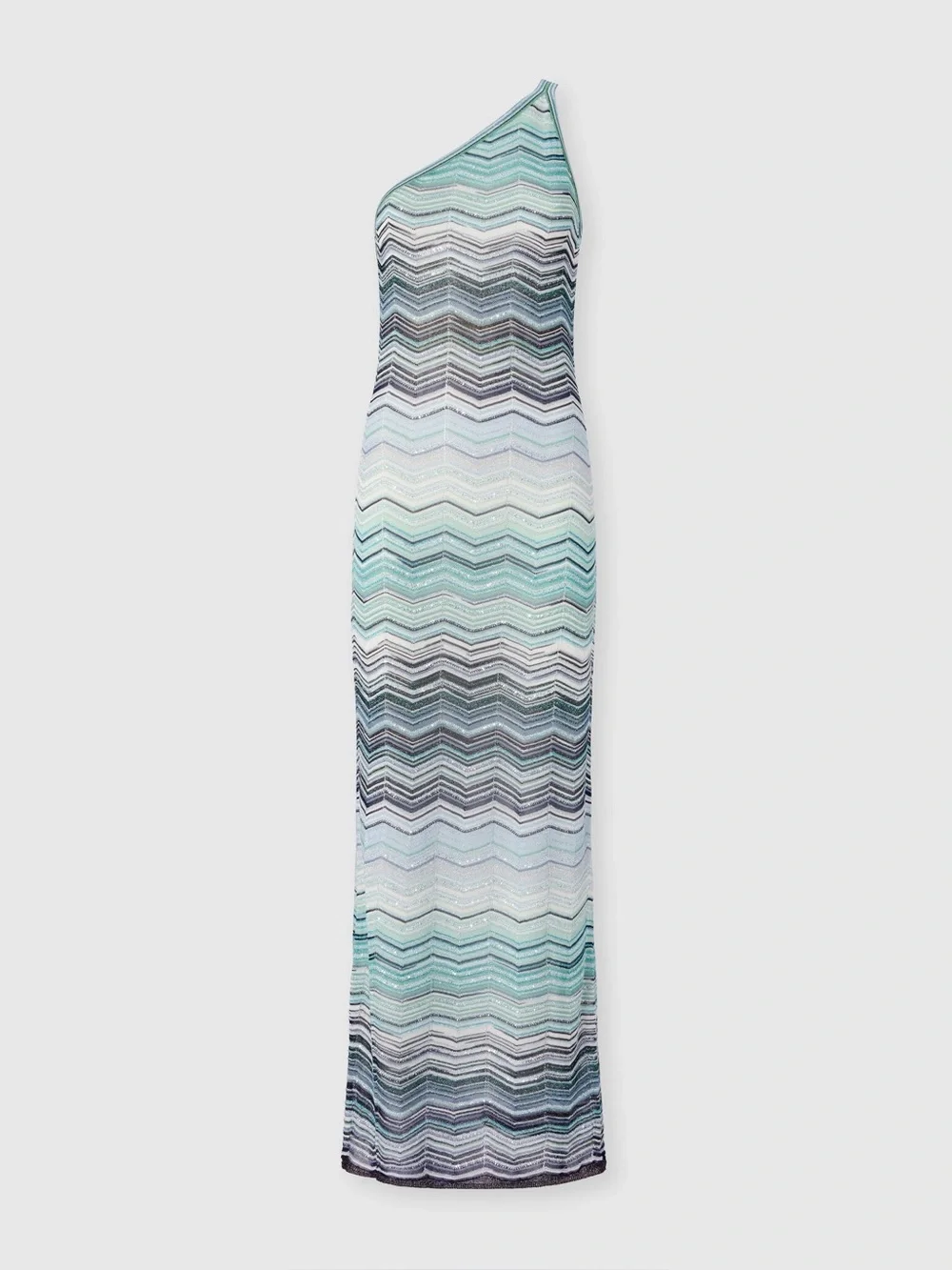 ❌❌MISSONI LONG ONE SHOULDER DRESS WITH CHEVRON PATTERN WITH SEQUINS IN TURQUOISE